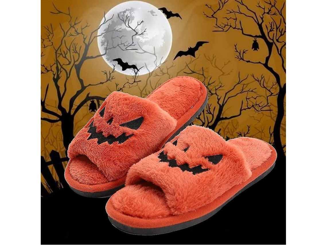 2026 tênis de Halloween Abóbora Feminino Design Animado Pelúcia Sapatos de Casa para Meninas e Senhoras