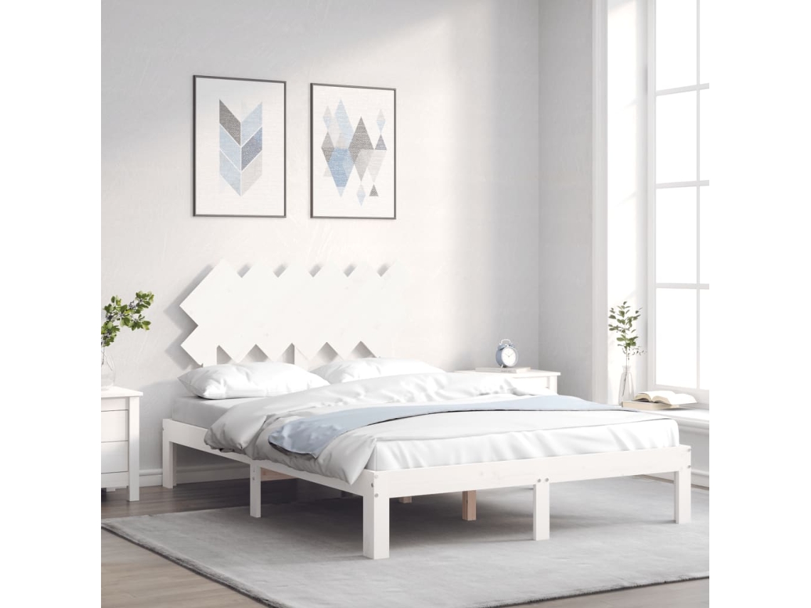 Estrutura De Cama De Casal C/ Cabeceira Madeira Maciça Branco
