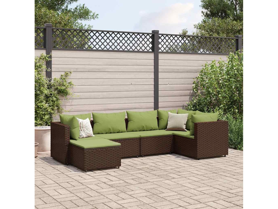 6 Pcs Conj. Lounge Jardim C/ Almofadões 6 Pcs Vime Pe Marrom Dkd Home Decor