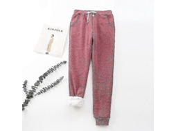 Calças De Moletom Com Forro Sherpa Para Mulher, Casual Espessa E Aconchegante, Com Cinto De Trava E Bolso Lateral Vinho Tinto