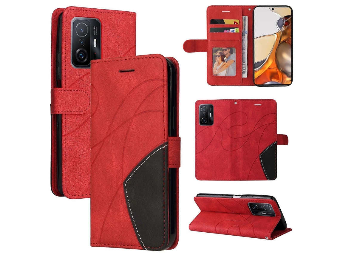 Capa De Couro Pu Com Aba Horizontal Bicolor Para Xiaomi 11t / 11t Pro, Com Suporte, Compartimentos Para Cartões E Carteira.