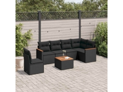 Vidaxl 7 Pcs Conjunto De Sofás P/ Jardim C/ Almofadões Vime Pe Preto