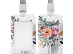 Porta Crachá em Aquarela, Estampa Floral, Buquês Cantantes, Protetor de Crachá, Cordão, À Prova D Água, Plástico, Capa