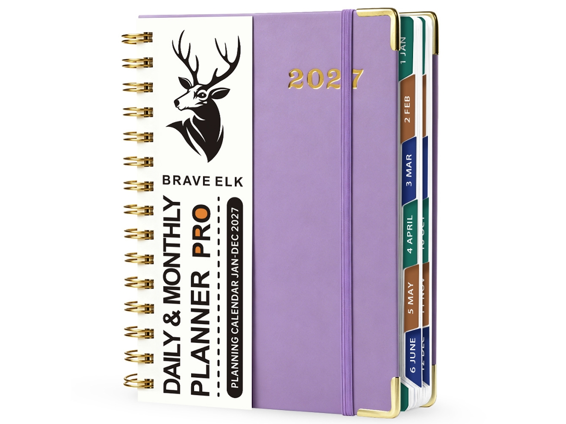 2027-english A5 Spiral Notebook Purple, 160-pages, Daily Planner For Work, Fitness Goals