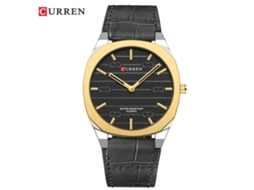 Relógio Masculino com Pulseira em Couro, Modelo de Negócios, Leve e Fino, Relógio de Quartzo Casual para Homem MDUG (coroa Dourada, Cor Preta)
