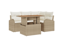 Conjunto 5 Conjunto De Sofá De Jardim Vidaxl Bege Vime Pe (100 X 55 X 73 Cm)