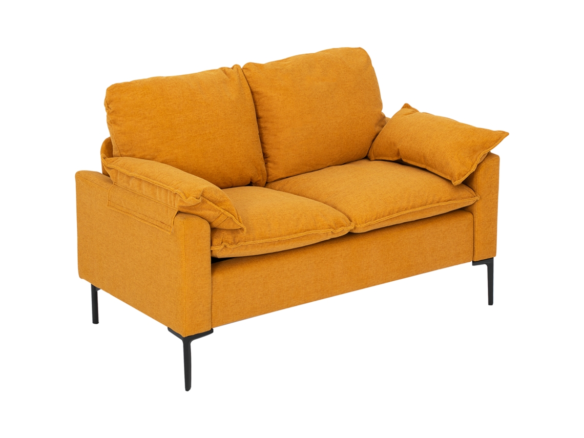 Sofá 2 lugares veludo amarelo com apoios acolchoados, pernas metálicas (130x77x84 cm) | S/MARCA