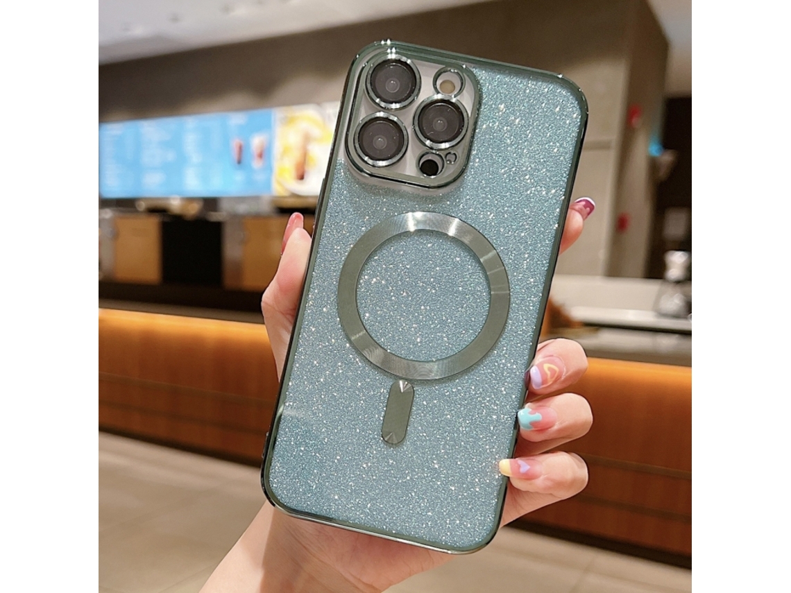 Capa De Tpu Para Iphone 15 Pro - Glitter - Acabamento Eletroplástico - Magsafe