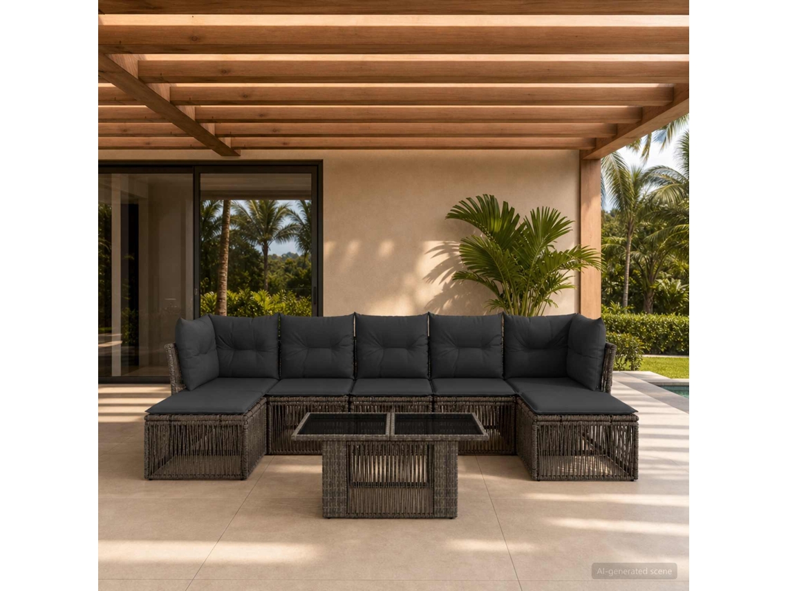 Vidaxl Conjunto De Sofá De Jardim 8 Unid. Cinzento Vime Pe