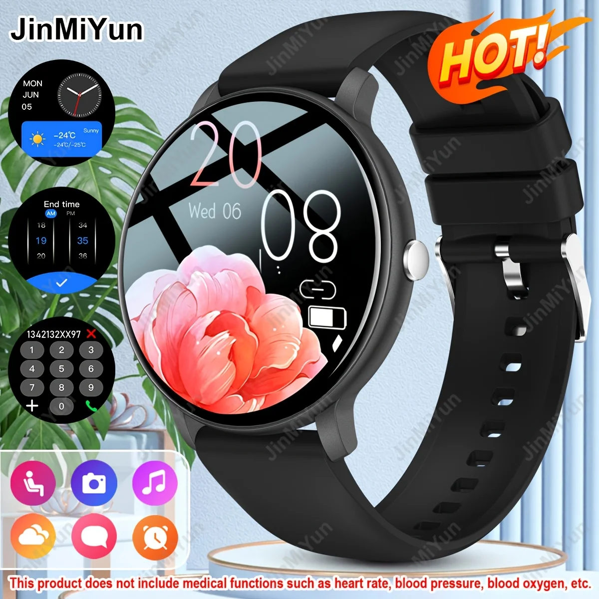 (jinzi) Smartwatch Unissex Com Tela Sensível Ao Toque De 1,5 Polegadas.