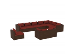 Maison Exclusive - 10 Pcs Conjunto Lounge De Jardim C/ Almofadões Vime Pe Castanho