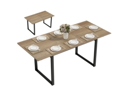 Mesa De Jantar Extensível Retangular Para 6 A 8 Pessoas, Mesa De Cozinha Com Extensão De 140-180 Cm, Efeito Madeira Natural.