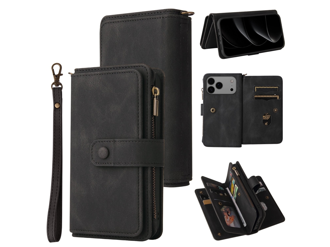 Capa Carteira Skalo Kt-2 Para Iphone 17 Pro Max Com 17 Compartimentos - Preta