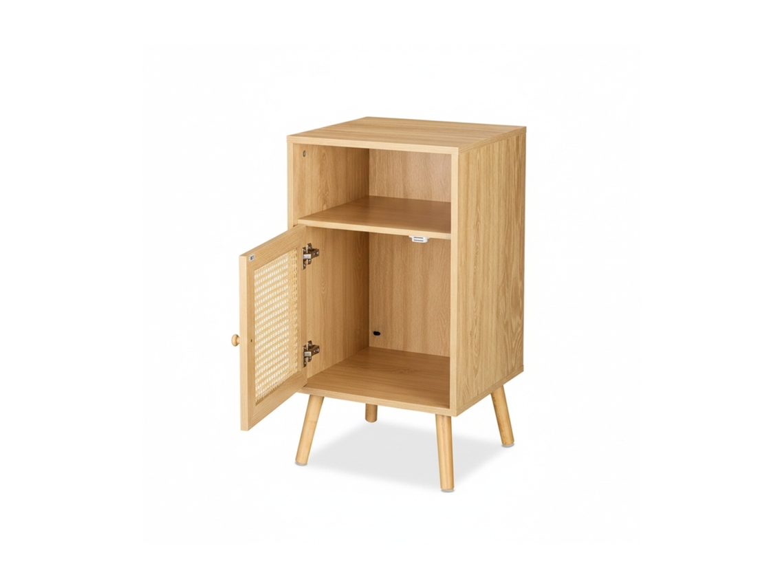 Mesa De Cabeceira Relaxdays, Rattan, Madeira, Axlxp: 72 X 40 X 39 Cm, Prateleira Aberta, Quarto, Natural