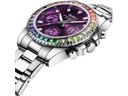 Lurelia Relógio Cronógrafo Feminino, Data/calendário, Luminoso, Detalhes Com Strass, Aço Inoxidável, Resistente À Água 30m, Prata