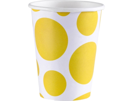 Conjunto de 8 Copos Descartáveis  Bolas Amarelas