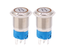 Interruptor De Botão De Cabeça Plana De Aço Inoxidável 16mm 2 Peças Auto-reset 5 Pinos Símbolo '8' Amarelo 12vdc