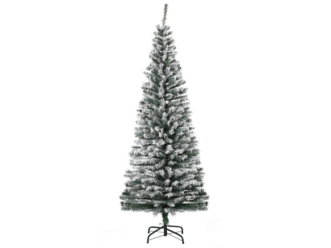 Árvore De Natal Estreita 180 Cm, Verde E Branca, 492 Galhos, Efeito Neve, Suporte Metálico Para Sala De Estar