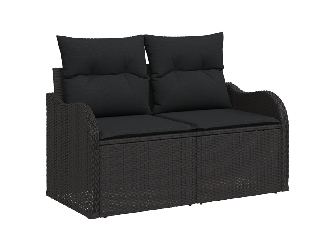 Conjunto 6 Sofá De Jardim Vidaxl Preto Vime Pe (121 X 62 X 85 Cm)