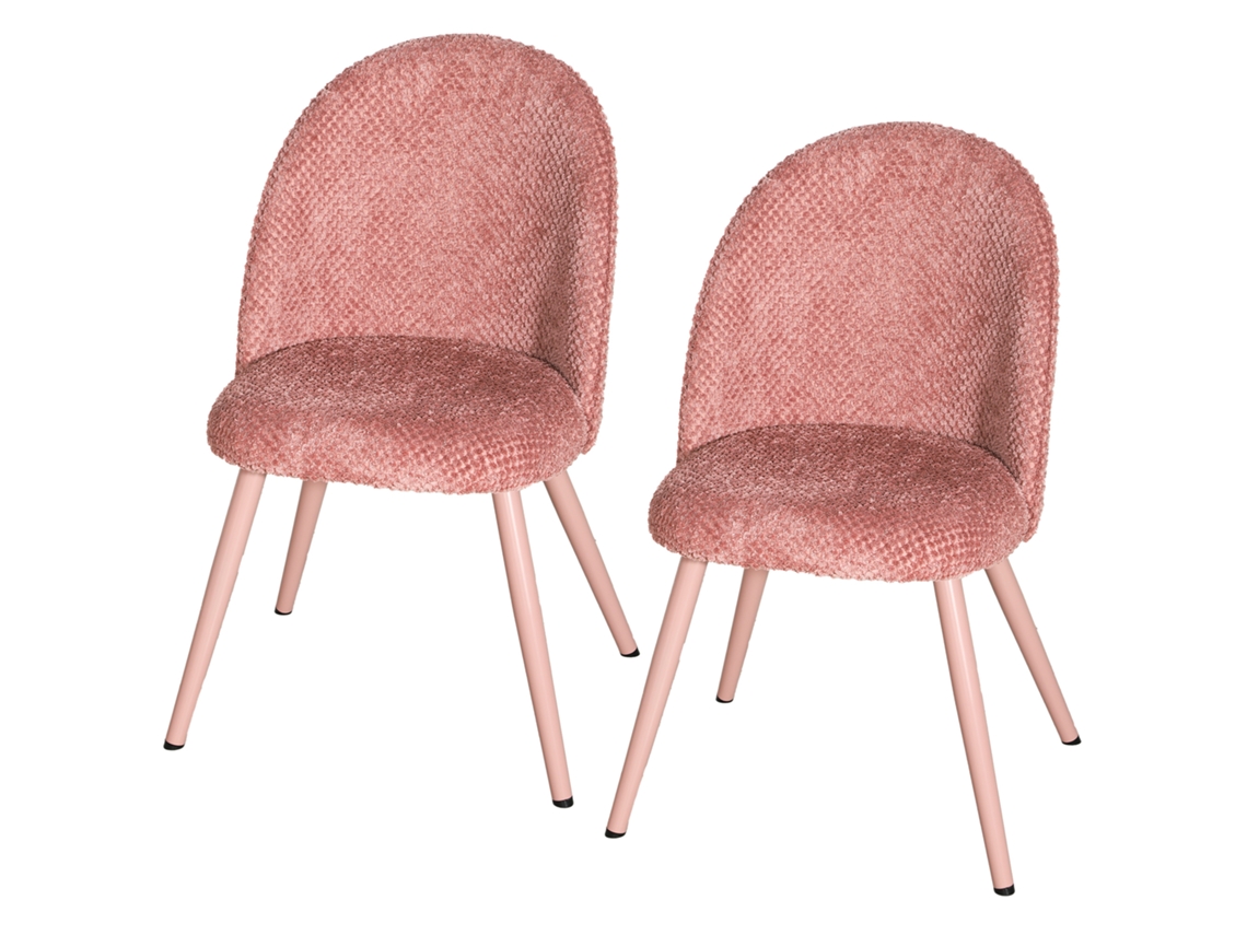 Conjunto De 2 Cadeiras De Jantar Em Veludo Com Assento Acolchoado E Pés De Metal, Rosa.