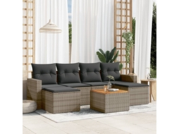 Vidaxl 7 Pcs Conjunto Sofás P/ Jardim C/ Almofadões Vime Pe Cinzento