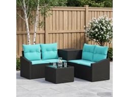 Vidaxl Conjunto De Sofás 6 Unid. Preto E Azul Rattan Poliéster E Aço
