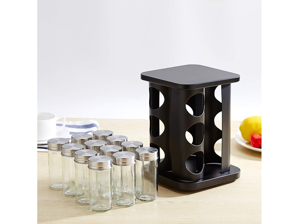 Porta Temperos Giratório Preto Inox 12 Frascos Cozinha DUREFORWARD