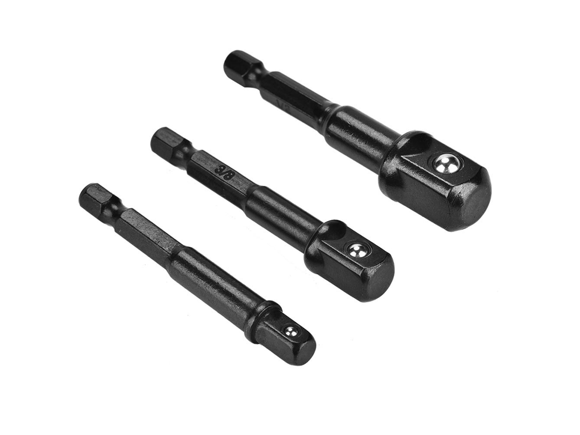 Adaptador De Soquete Preto 3 Peças 1/4" Hexagonal Para 1/4" 3/8" 1/2" Cabeça Quadrada Chave De Parafusadeira