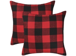 Nova Line conjunto 2 Capas Travesseiro Xadrez Vermelho Preto 45x45cm Decoração Casa