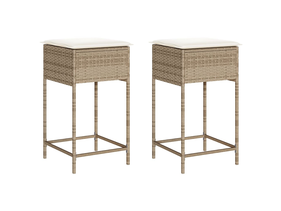 Maison Exclusive - Bancos De Bar Com Almofadões Para Jardim 2 Pcs Vime Pe Bege