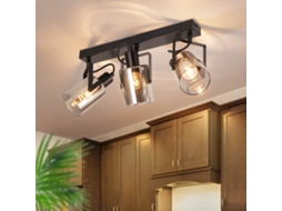 Nettlife Candeeiro De Teto Com Focos Preto 3 Luzes Reguláveis 350° Vidro E14 Para Interior, Para Sala, Quarto, Corredor E Cozinha, Em Casa