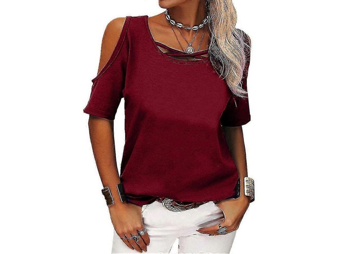 Blusa Túnica Casual Fasst de ombros descobertos, manga curta, verão, solta, algodão
