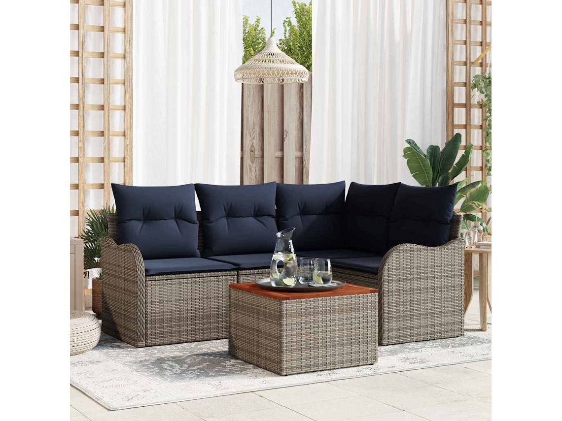 Vidaxl Conjunto De Sofá De Jardim 5 Unid. Cinzeto Vime Pe