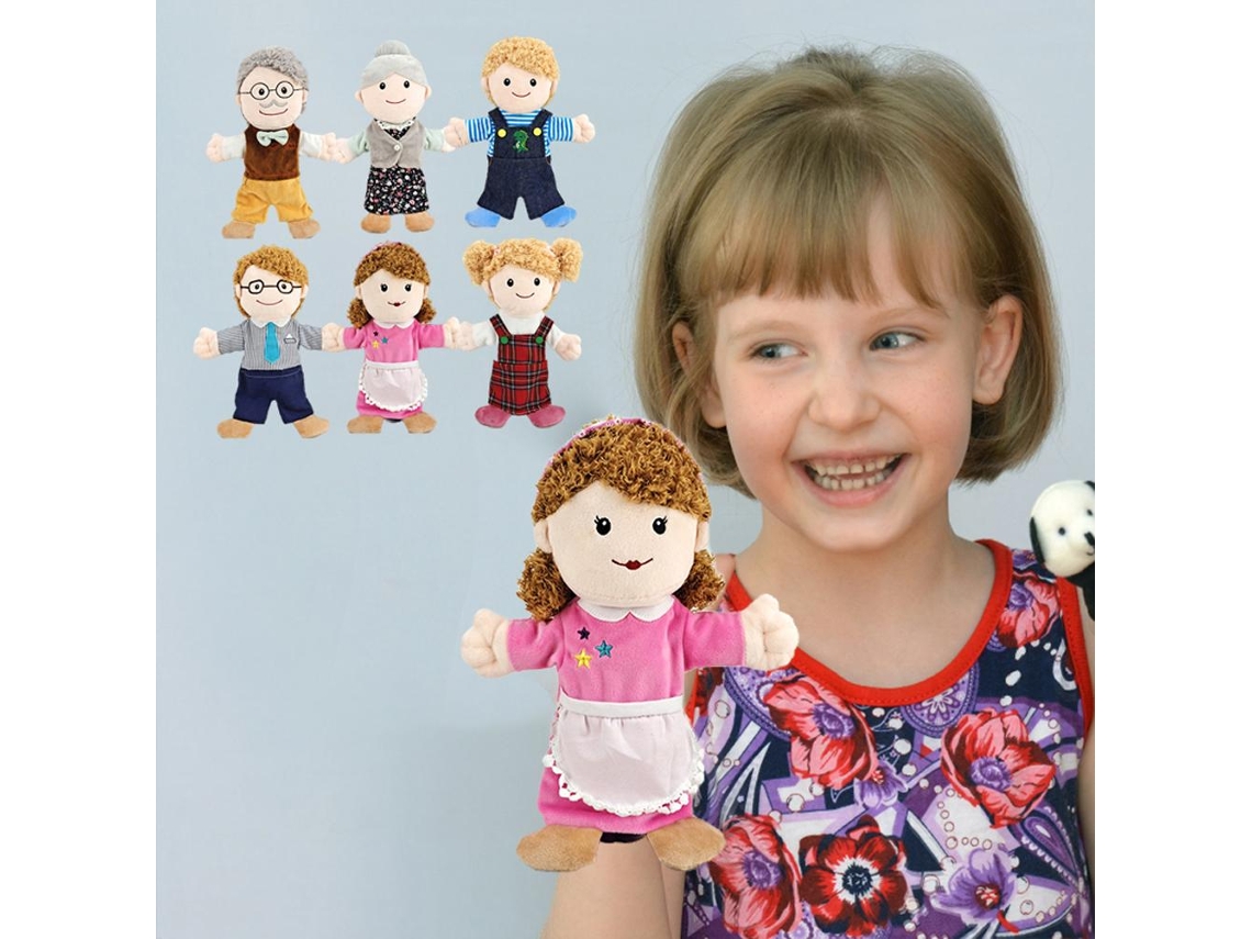 Primerox conjunto de 6 Marionetes Manuais de Pelúcia Membros Familiares para Crianças 30 Cm