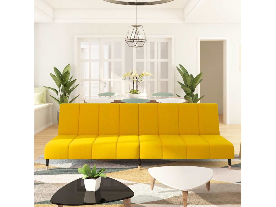 Vidaxl Sofá-cama De 2 Lugares Veludo Amarelo