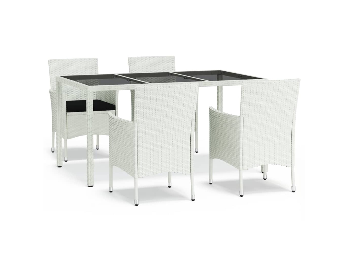Conjunto 5 jantar p/ jardim c/ almofadões VIDAXL vime PE branco