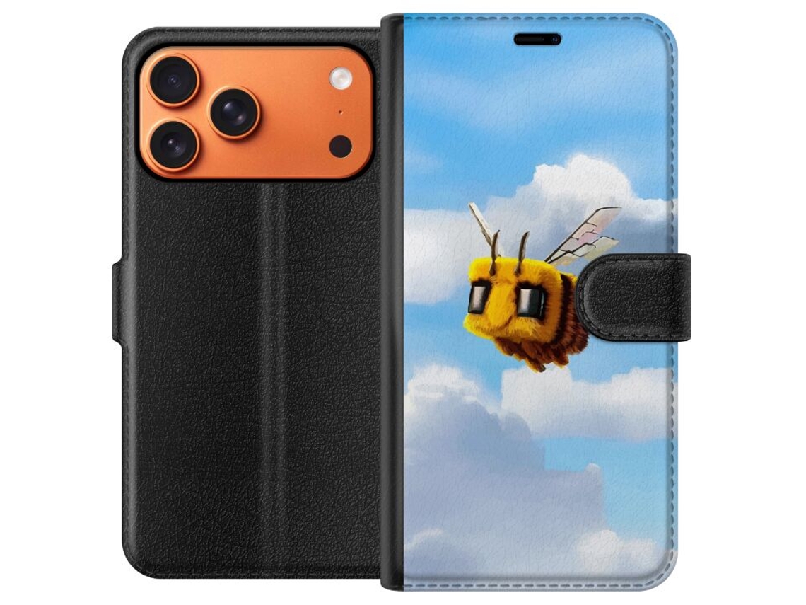 Capa Carteira Compatível Com Apple Iphone 17 Pro Max. Abelha Macia E Fofa Com Asas Flutuando Entre Nuvens Em Um Céu Azul, Um Motivo Lúdico E Onírico.