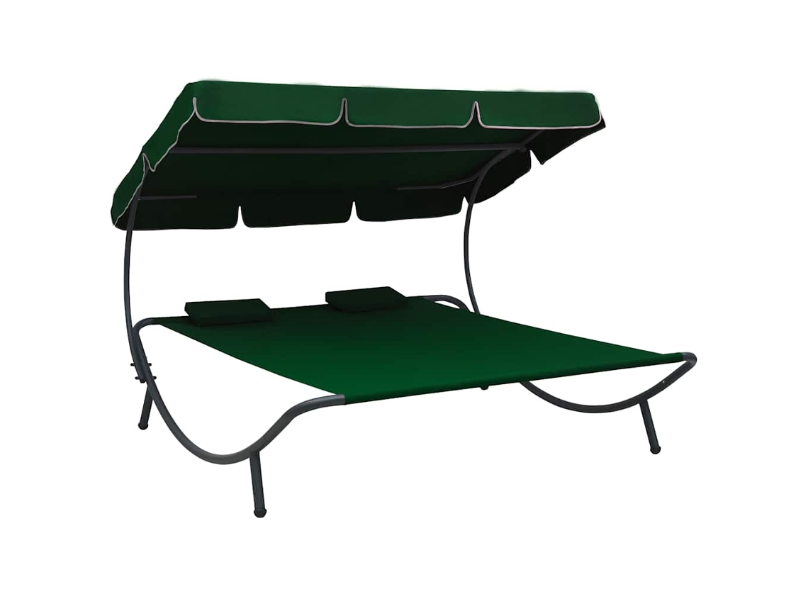 Vidaxl Espreguiçadeira Com Toldo E Almofadas Verde