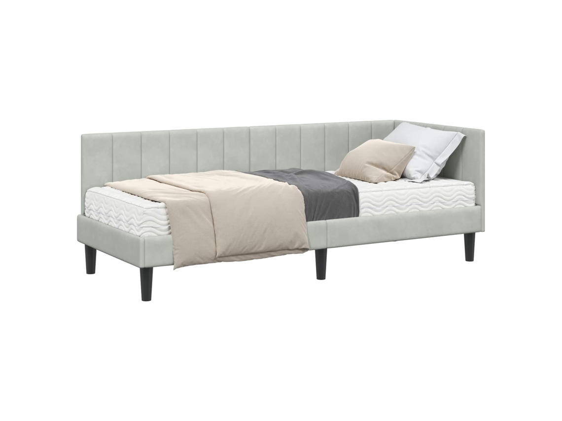 Conjunto de 2 Estruturas de Cama de Canto com Colchão Cinzento Claro MAISON EXCLUSIVE (não especificado)