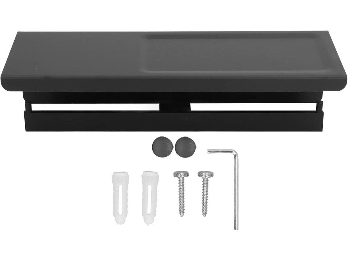 Suporte Duplo Para Papel Higiênico Com Prateleira, Preto, 30x 10x 8cm, Suporte De Parede Para Papel Higiênico, Liga De