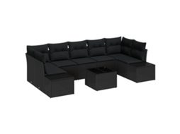 Conjunto 8 Sofá De Jardim Vidaxl Preto Vime Pe (55 X 55 X 37 Cm)