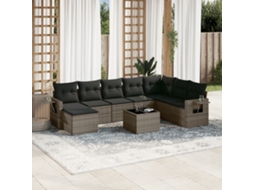 Vidaxl 9 Pcs Conjunto Sofás P/ Jardim Com Almofadões Vime Pe Cinzento