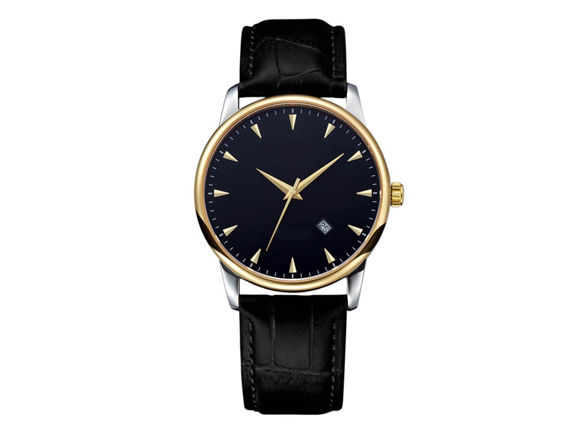 Relógio de Pulso Masculino de Quartzo com Casco Dourado e Pulseira Preta Fashion