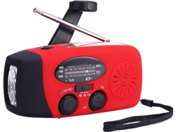 RÁDIO DE EMERGÊNCIA AQUAFORGE vermelho com manivela, energia solar, am/fm, dínamo, lanterna e bateria externa