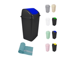 Cubo De Basura Con Tapadera Basculante - 15l / 25l / 30l / 50l - Papelera Ideal Para Cocina, Baño Y Oficina Azul - Negro 50 L + Bolsas
