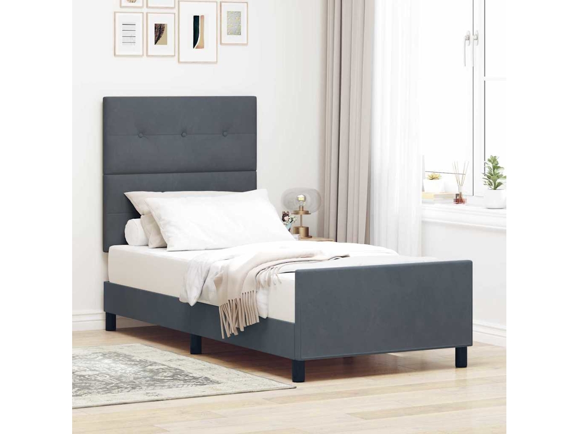 Vidaxl Cama Box com Cabeceira Cinzento Escuro 90 X 200 Cm Veludo
