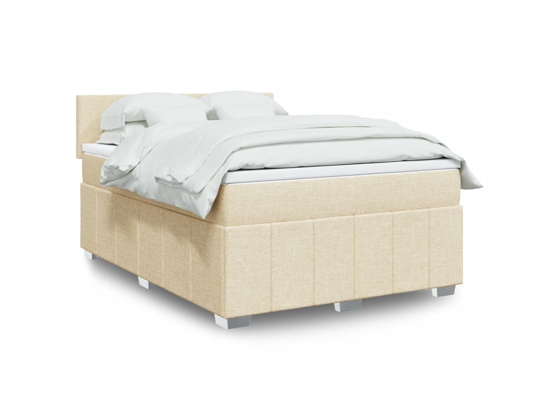 Vidaxl Cama Com Molas/colchão 140x200 Cm Tecido Cor Creme