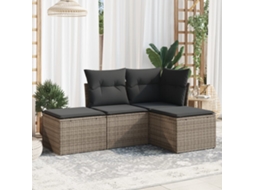 Vidaxl 4 Pcs Conjunto Sofás de Jardim C/ Almofadões Vime Pe Cinzento