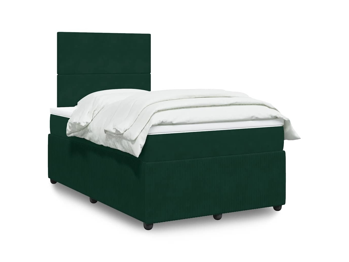 Vidaxl Cama Boxspring Com Colchão 120x190 Cm Veludo Verde-escuro