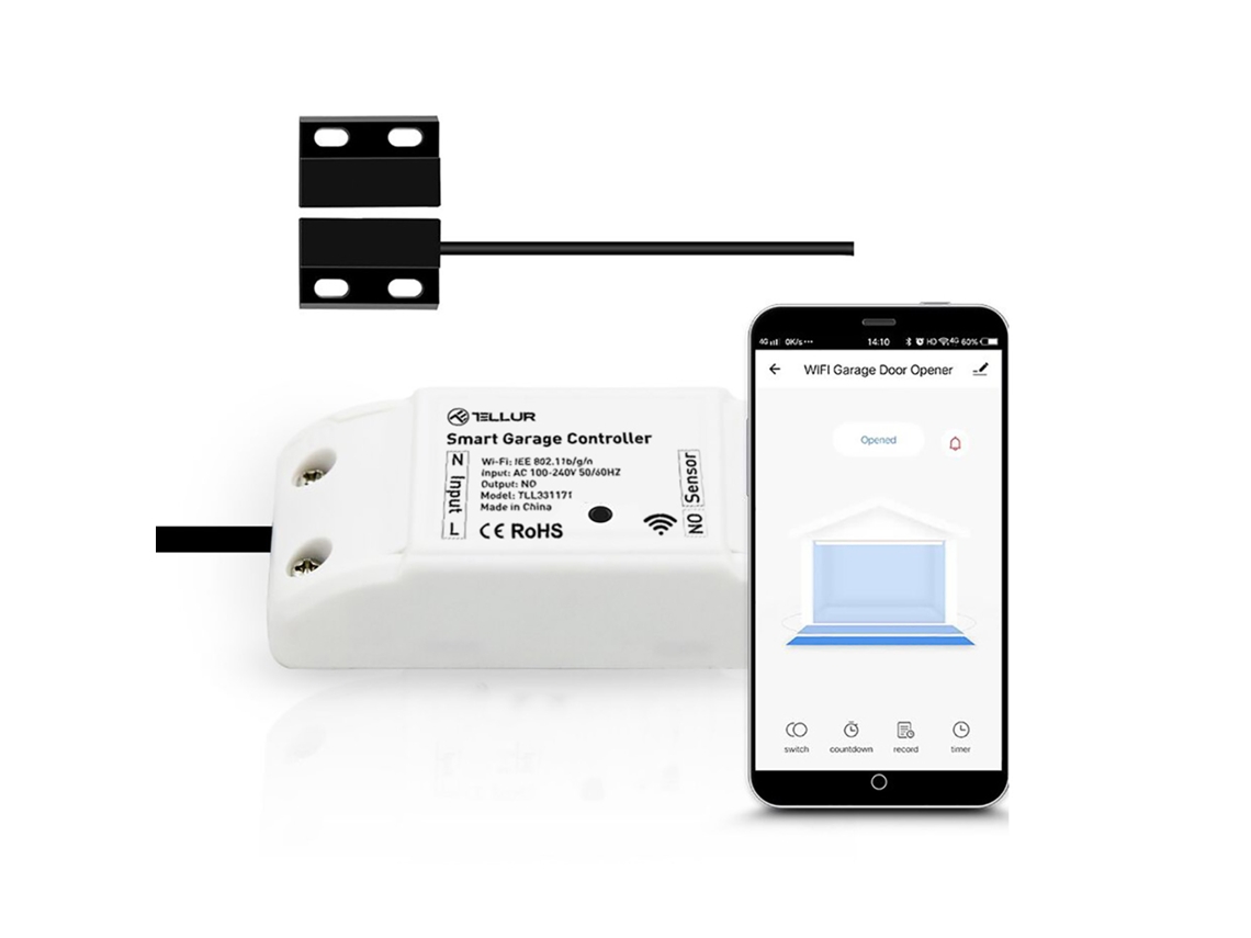 Kit de Controle de Porta de Garagem Tellur Smart Wifi Branco